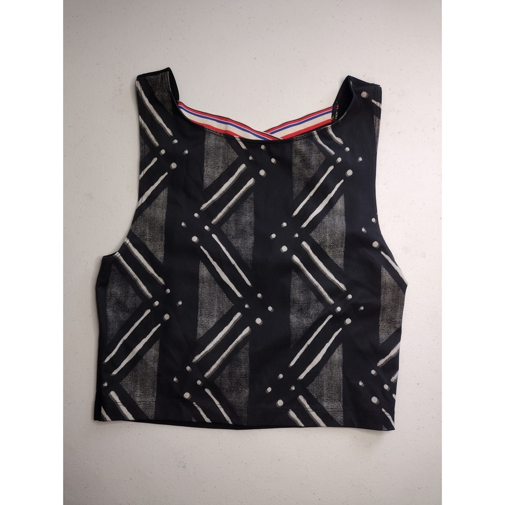 Nike Pro Dri-FIT Women's Cropped Tank Top Black Geometric Print Athletic Size S